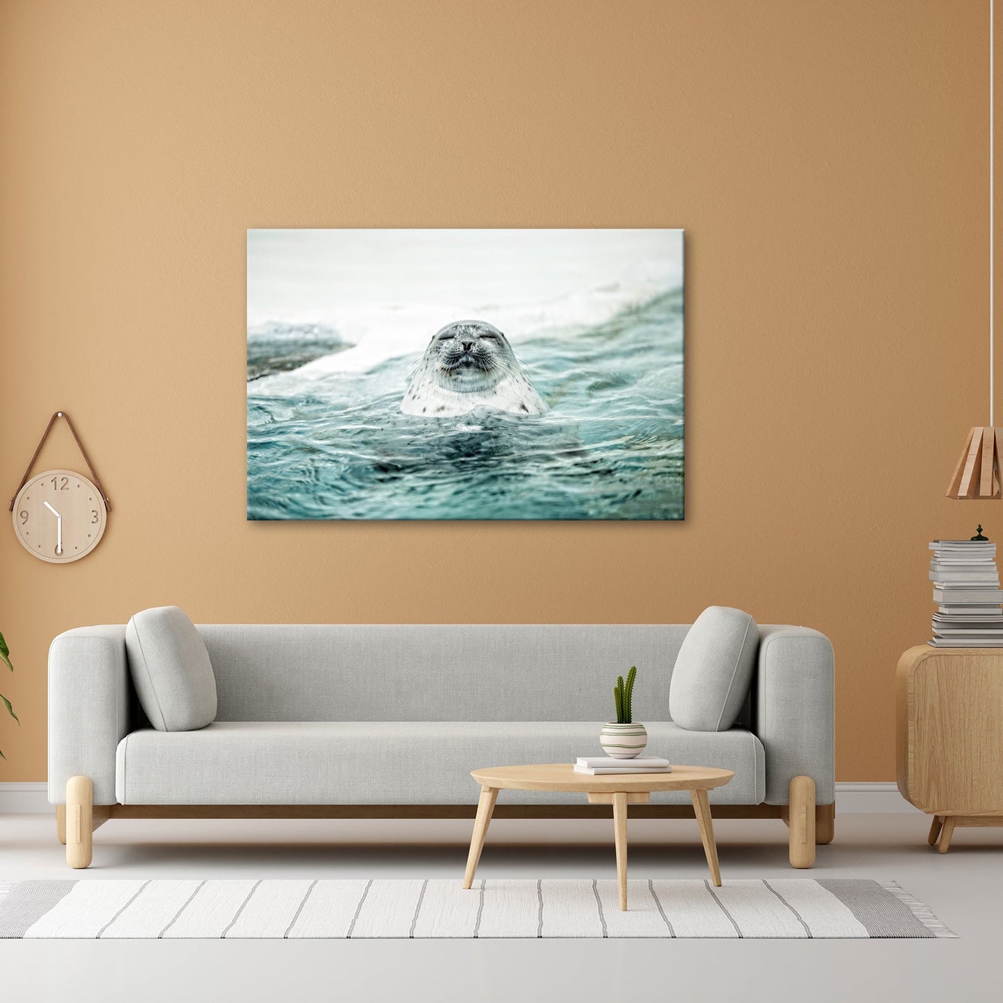 Leinwandbild Entspannte Robbe – Eisiges Wasser XXL Wandbild - deyoli