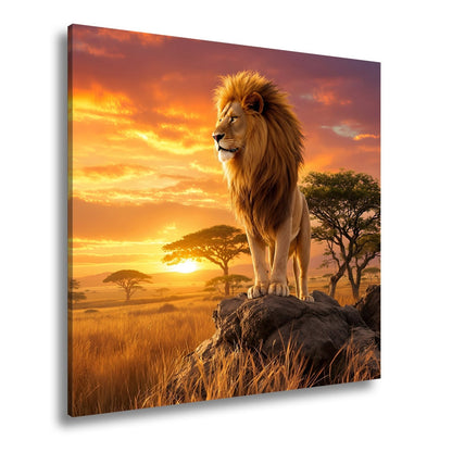 Leinwandbild Erhaben und wachsam – der Löwe herrscht über sein Reich. - deyoli