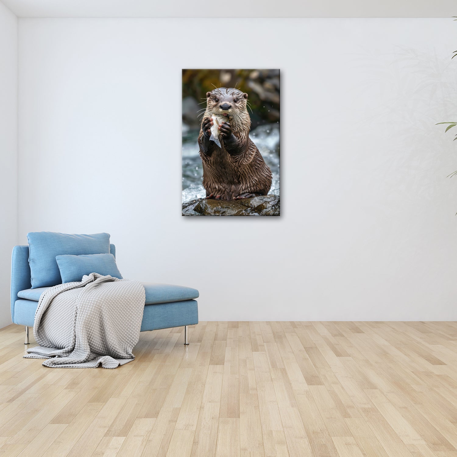 Leinwandbild Fang des Tages – Otterglück mit tropfender Beute. - deyoli
