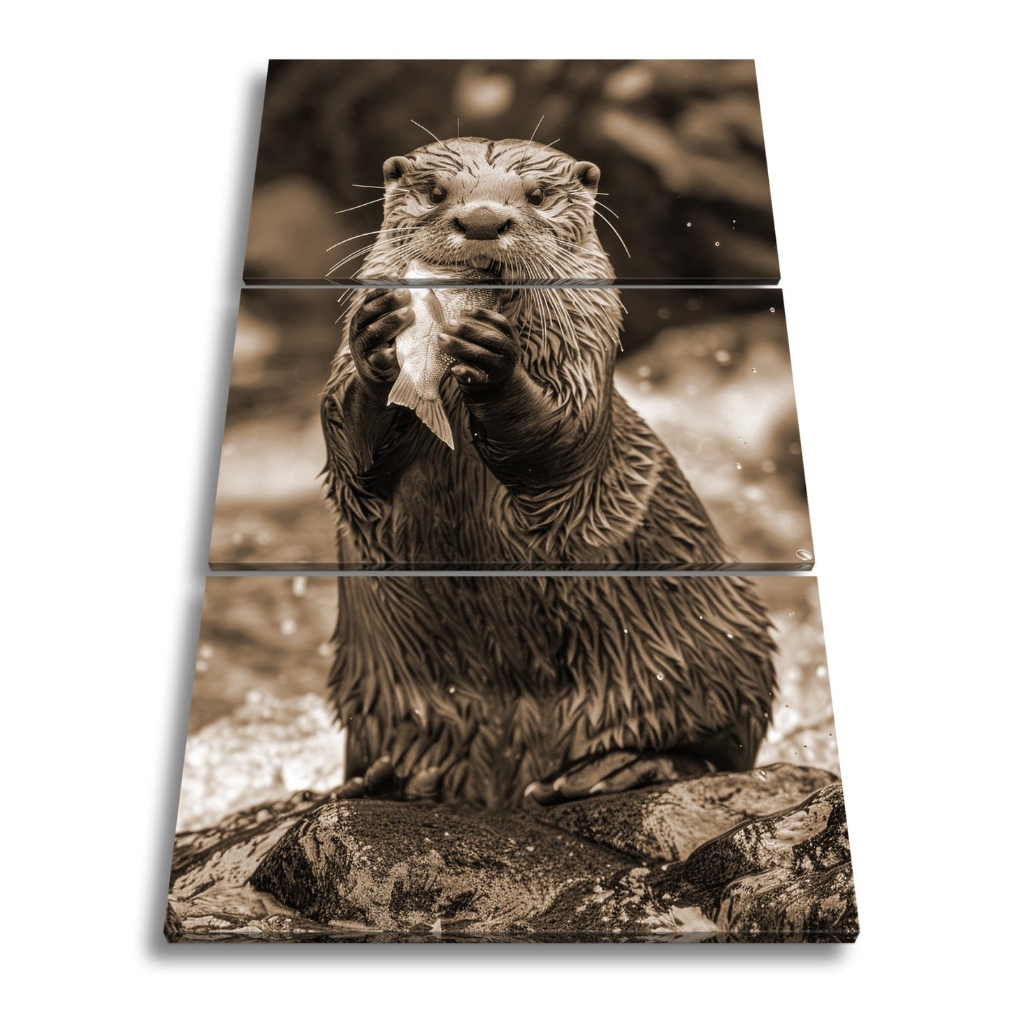 Leinwandbild Fang des Tages – Otterglück mit tropfender Beute. - deyoli
