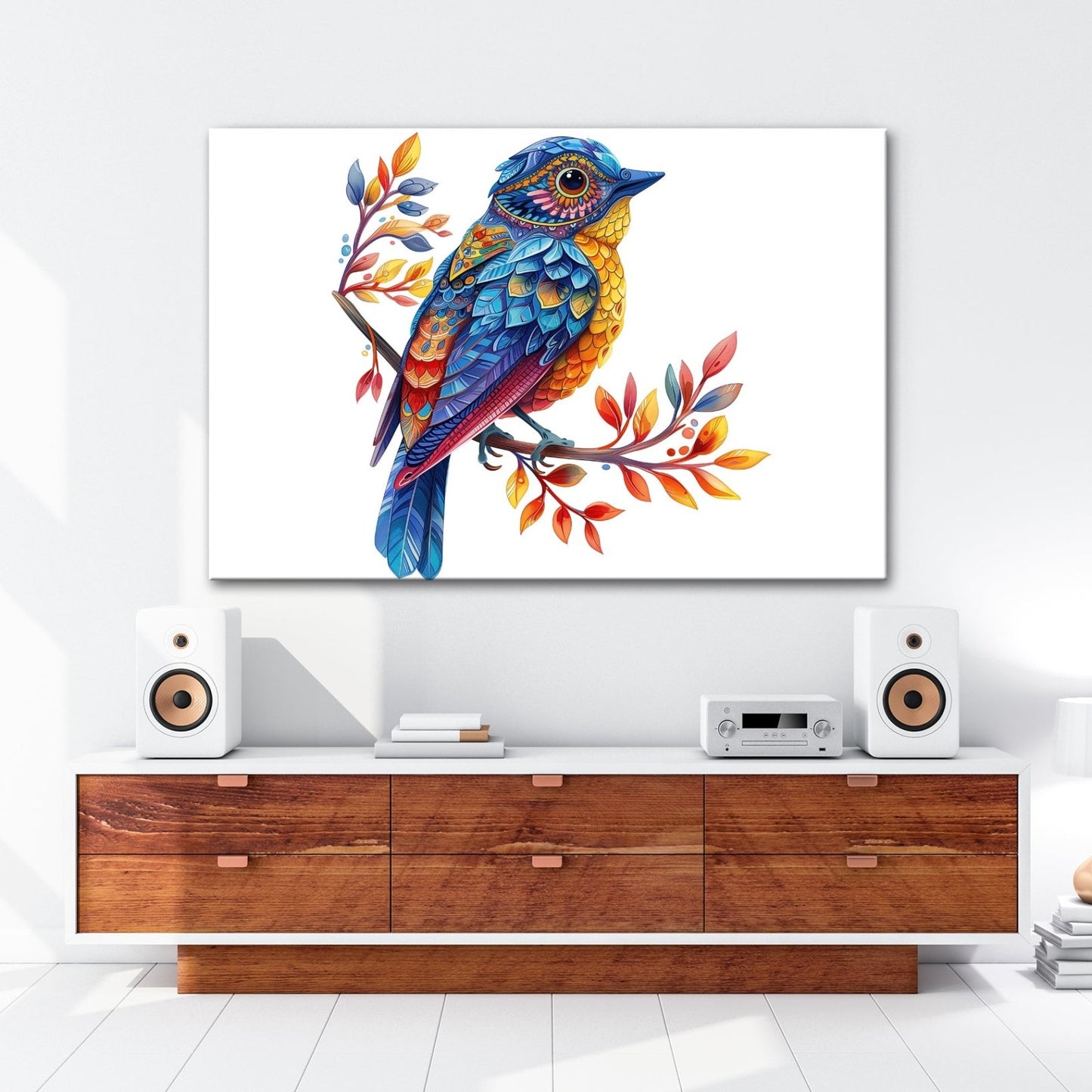 Leinwandbild Fantasievogel in farbenfrohem Kunststil - deyoli