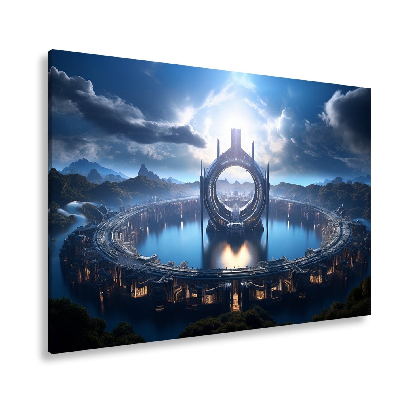 Leinwandbild Fantastische Zukunftsstadt – Himmlische Symmetrie XXL - deyoli