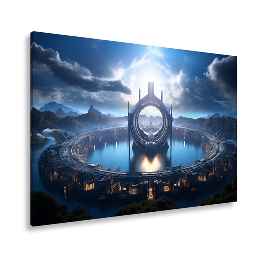 Leinwandbild Fantastische Zukunftsstadt – Himmlische Symmetrie XXL - deyoli