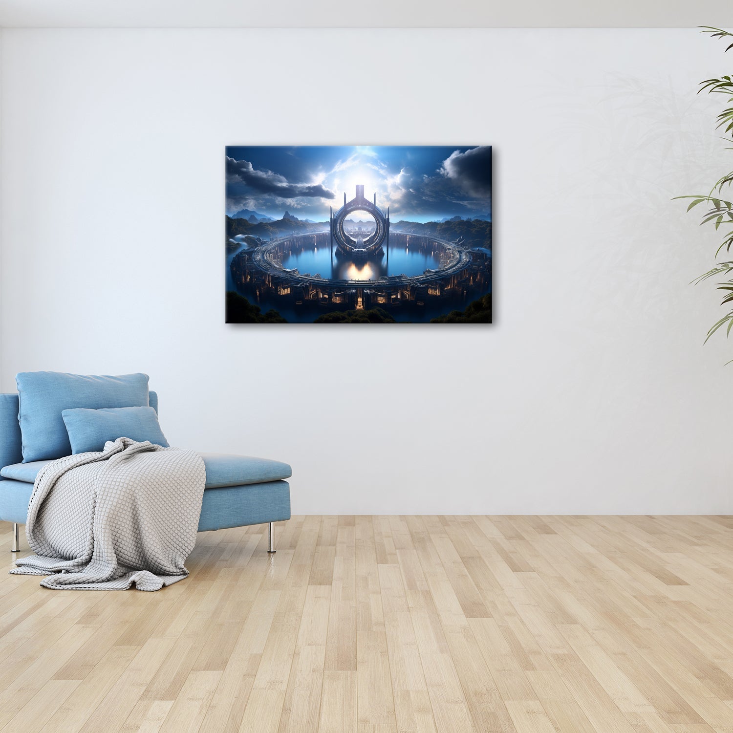 Leinwandbild Fantastische Zukunftsstadt – Himmlische Symmetrie XXL - deyoli