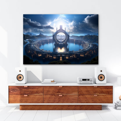 Leinwandbild Fantastische Zukunftsstadt – Himmlische Symmetrie XXL - deyoli