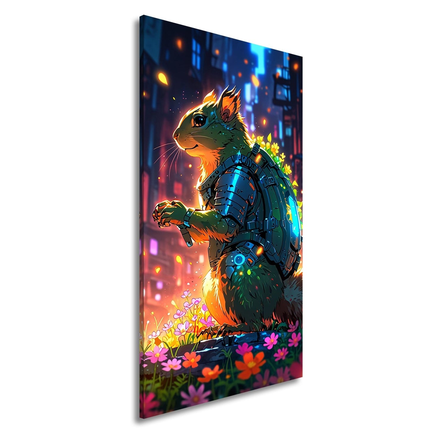 Leinwandbild Fantasy XXL – Cyber - Hamster in futuristischer Blumenwelt - deyoli