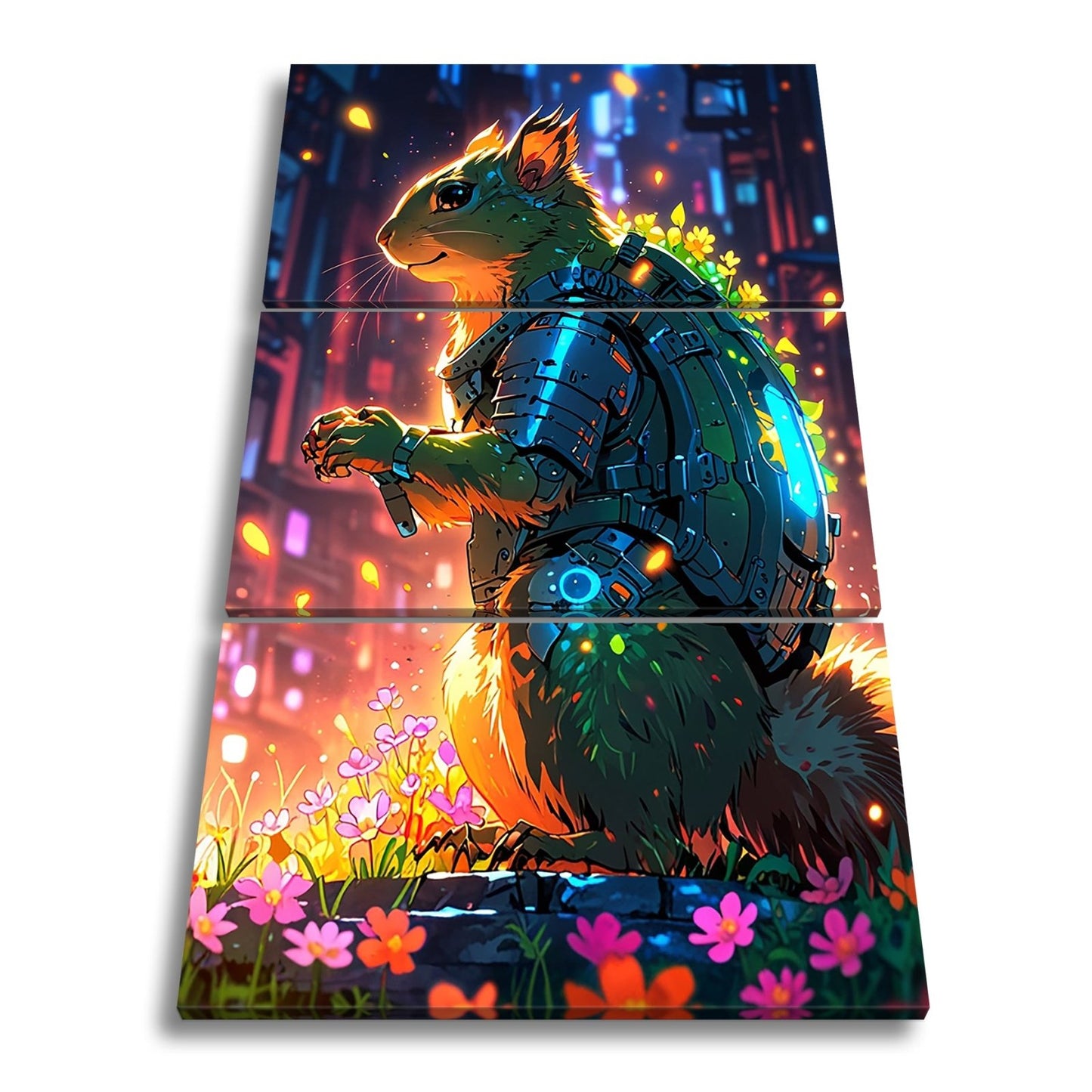 Leinwandbild Fantasy XXL – Cyber - Hamster in futuristischer Blumenwelt - deyoli