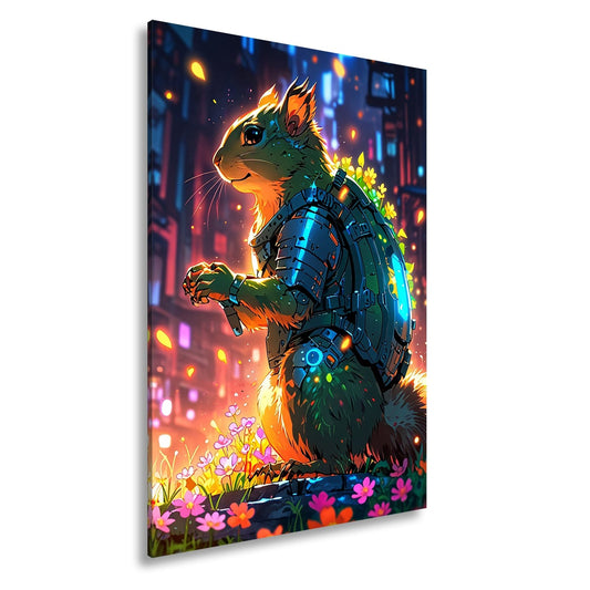 Leinwandbild Fantasy XXL – Cyber - Hamster in futuristischer Blumenwelt - deyoli