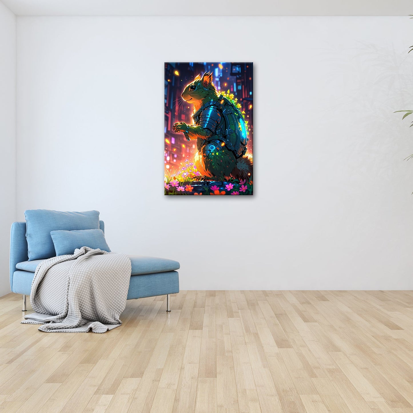 Leinwandbild Fantasy XXL – Cyber - Hamster in futuristischer Blumenwelt - deyoli