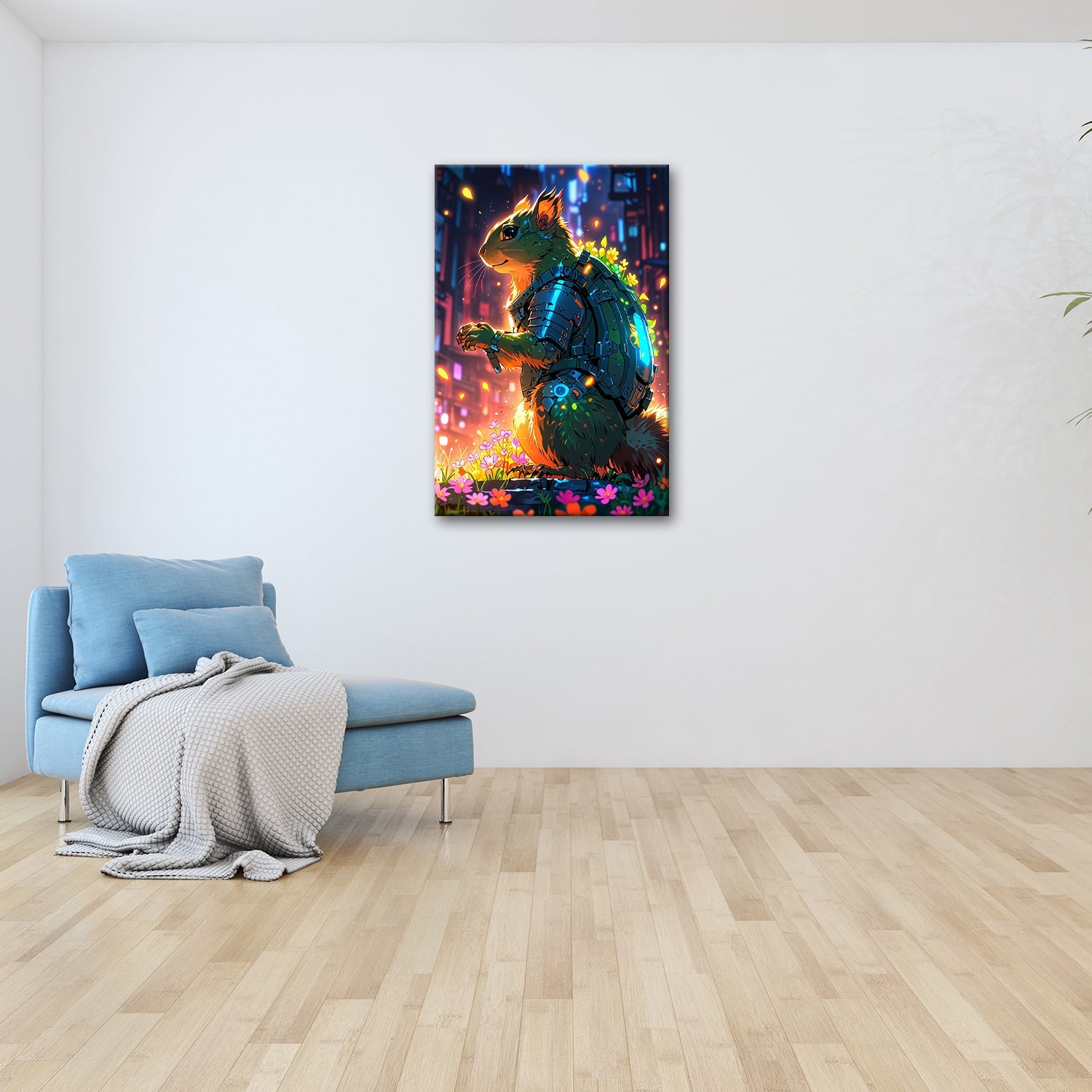 Leinwandbild Fantasy XXL – Cyber - Hamster in futuristischer Blumenwelt - deyoli
