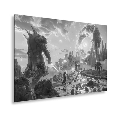 Leinwandbild Fantasy XXL – Epischer Kampf in neonleuchtender Fantasiewelt - deyoli