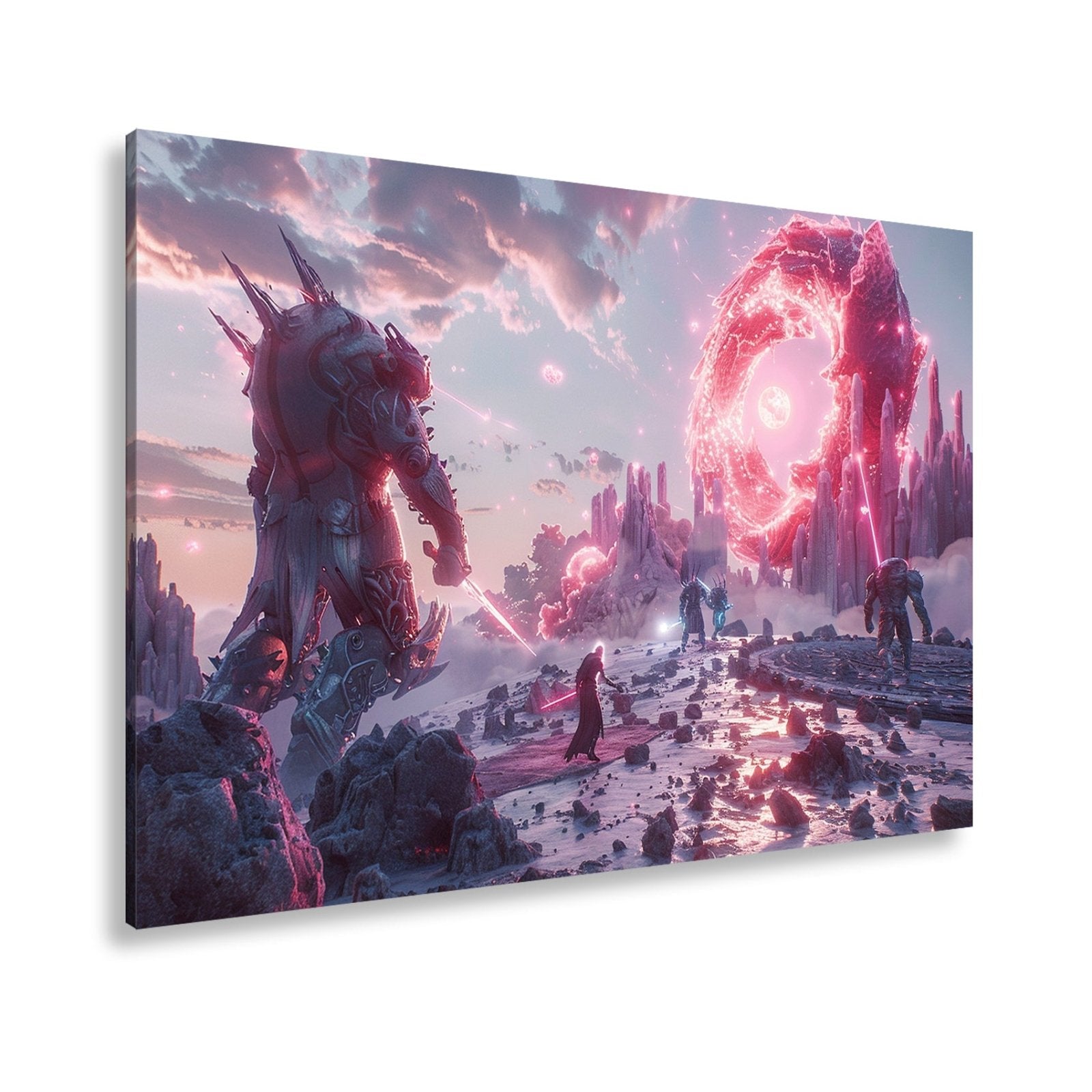 Leinwandbild Fantasy XXL – Epischer Kampf in neonleuchtender Fantasiewelt - deyoli