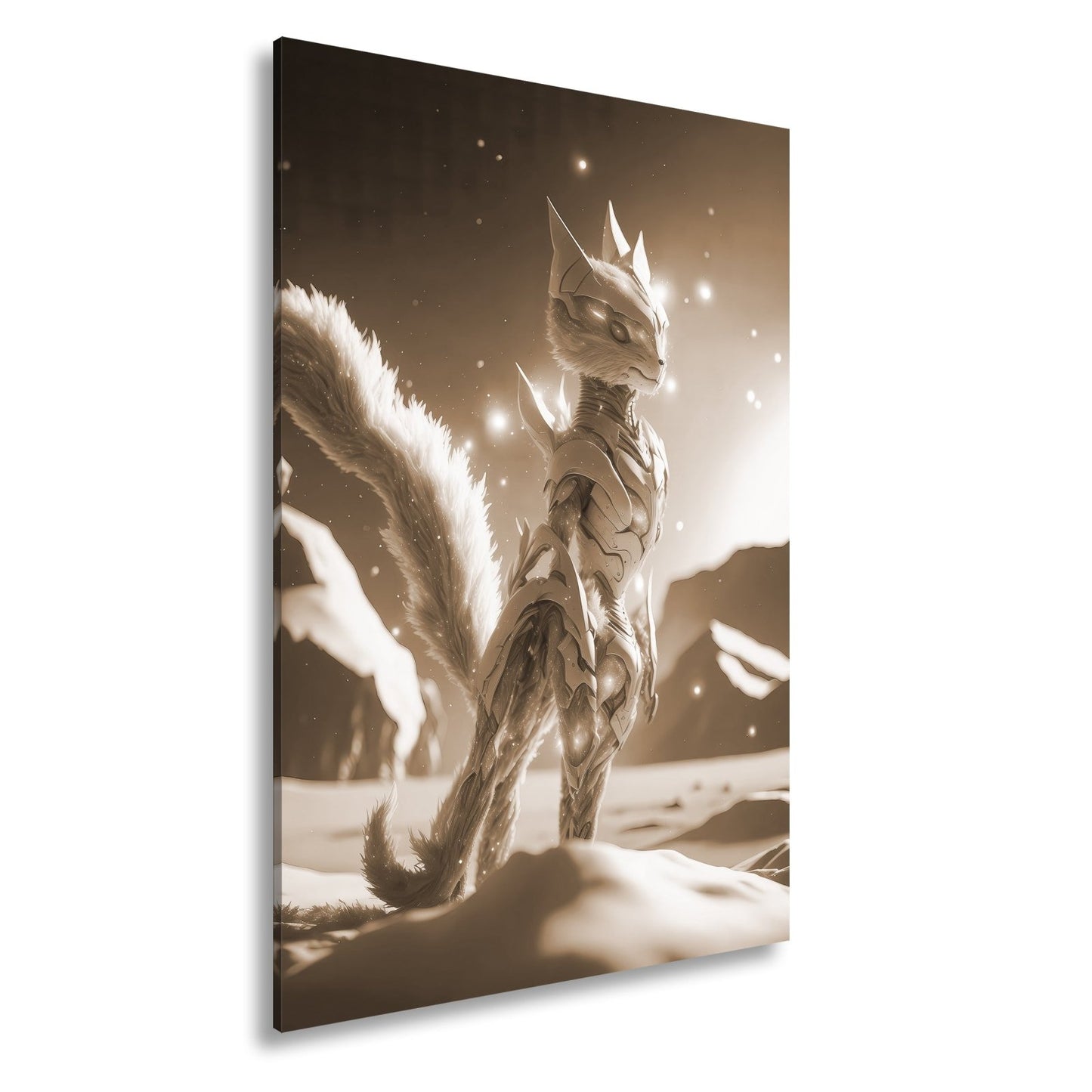 Leinwandbild Fantasy XXL – Galaktisches Wesen aus Licht, Fell & Rüstung - deyoli