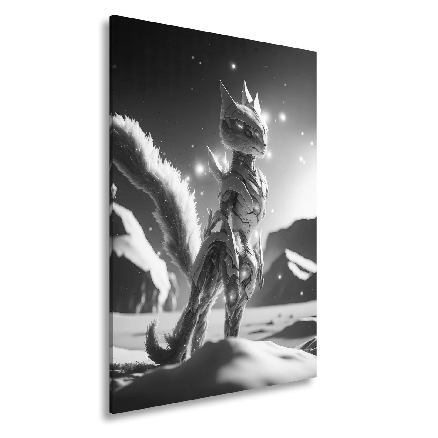 Leinwandbild Fantasy XXL – Galaktisches Wesen aus Licht, Fell & Rüstung - deyoli