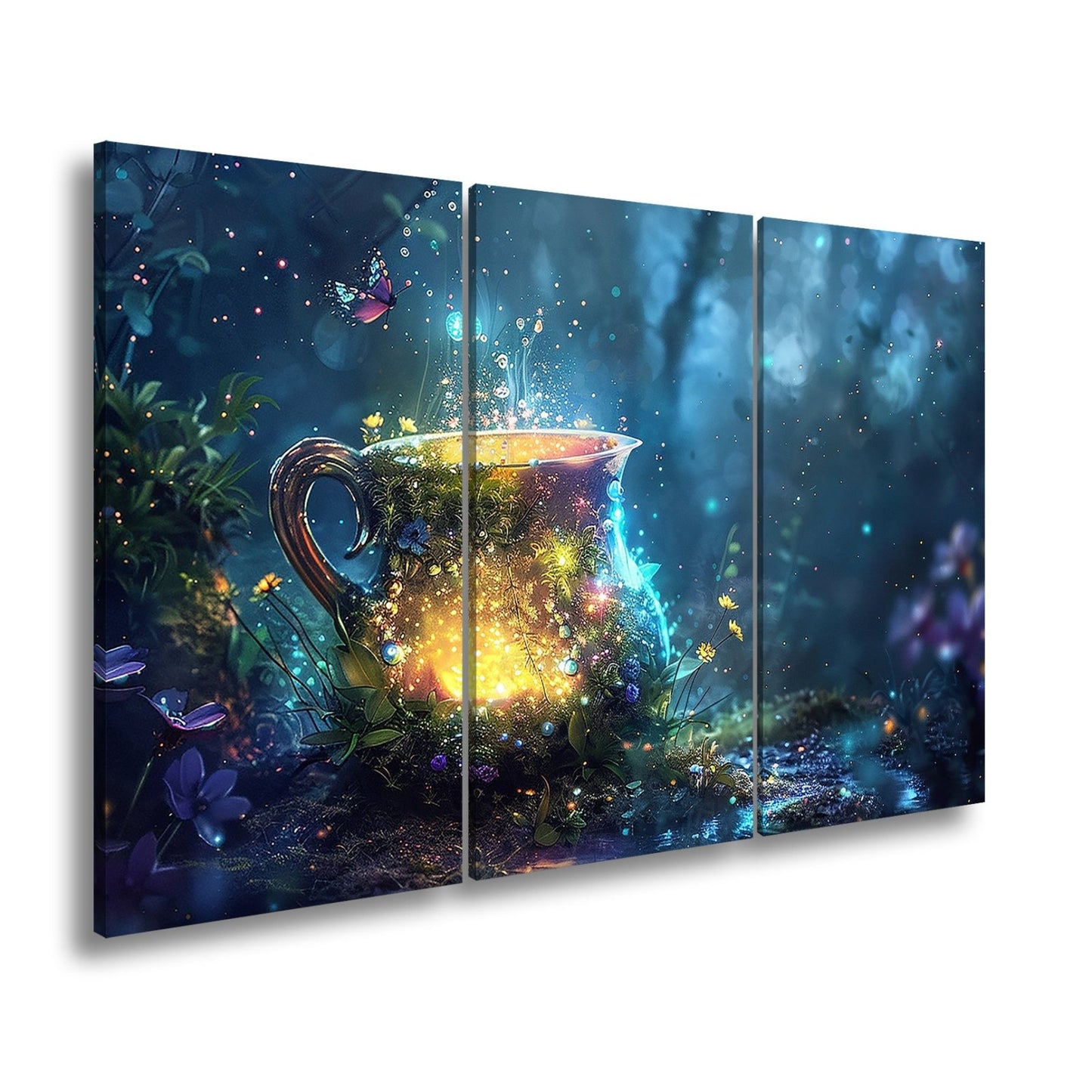 Leinwandbild Fantasy XXL – Magischer Kelch voller Licht im Zauberwald - deyoli