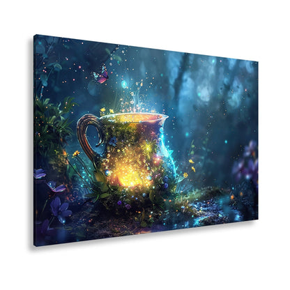 Leinwandbild Fantasy XXL – Magischer Kelch voller Licht im Zauberwald - deyoli