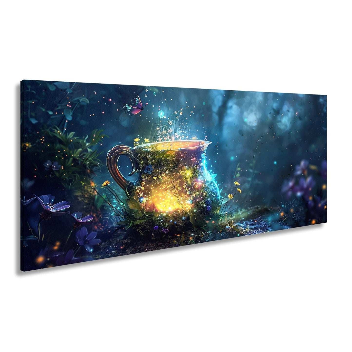 Leinwandbild Fantasy XXL – Magischer Kelch voller Licht im Zauberwald - deyoli