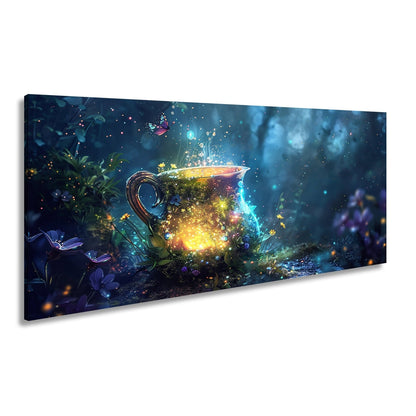 Leinwandbild Fantasy XXL – Magischer Kelch voller Licht im Zauberwald - deyoli
