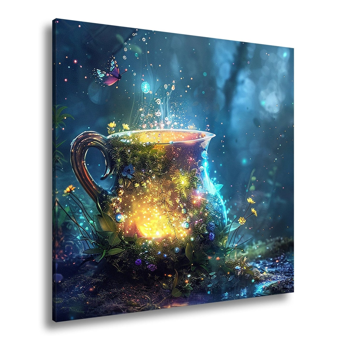 Leinwandbild Fantasy XXL – Magischer Kelch voller Licht im Zauberwald - deyoli
