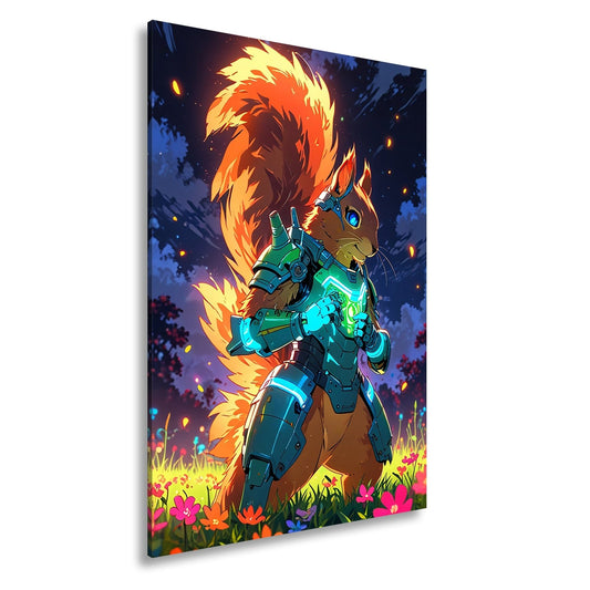 Leinwandbild Fantasy XXL – Tech - Eichhörnchen im nächtlichen Blütenfeld - deyoli