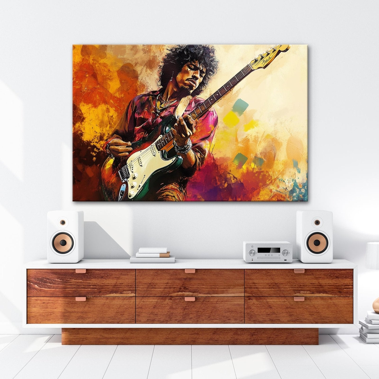 Leinwandbild Farbenexplosion – Elektrische Gitarre im Klang XXL - deyoli