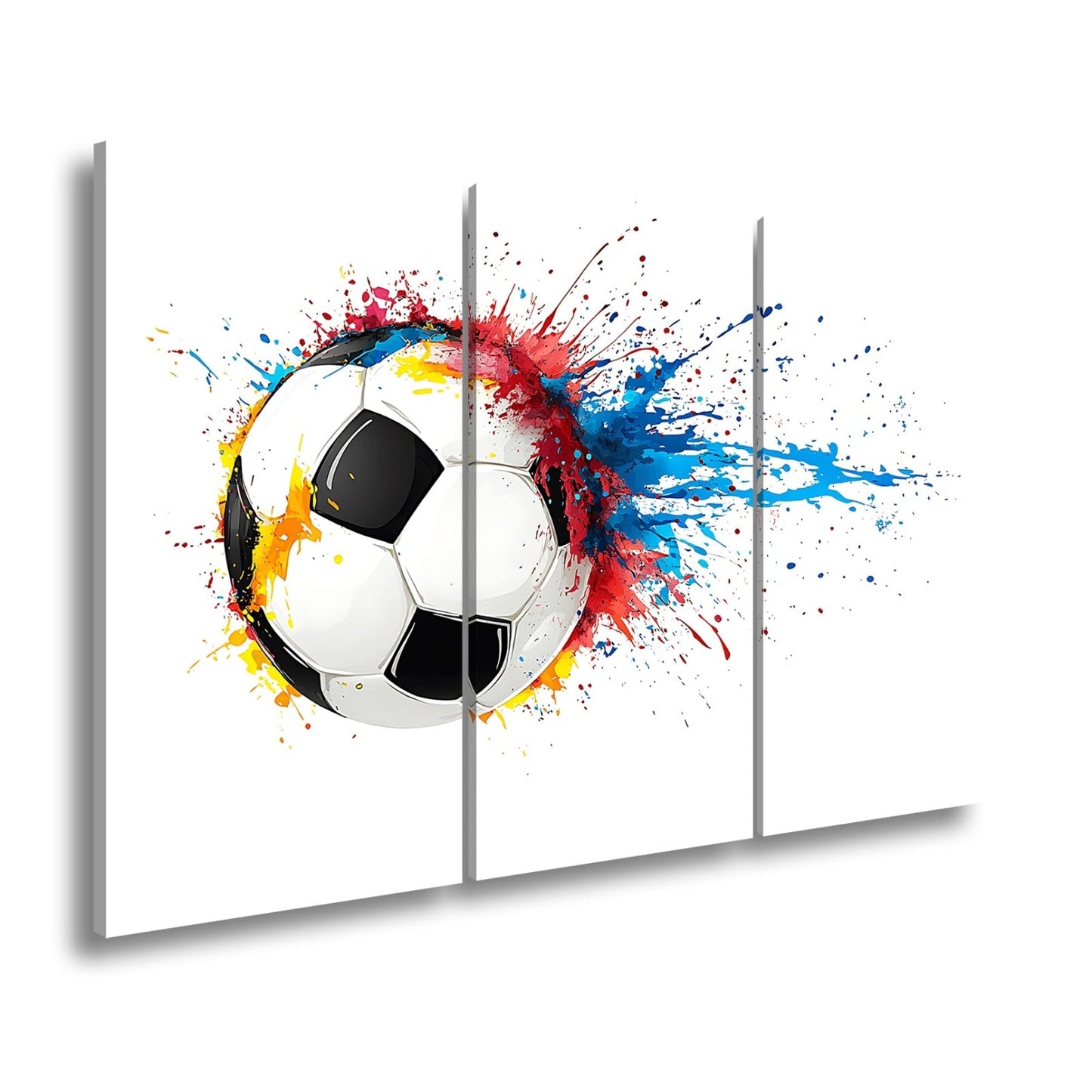 Leinwandbild Farbenexplosion trifft Fußball – Dynamik auf weißer Bühne. - deyoli