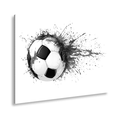 Leinwandbild Farbenexplosion trifft Fußball – Dynamik auf weißer Bühne. - deyoli