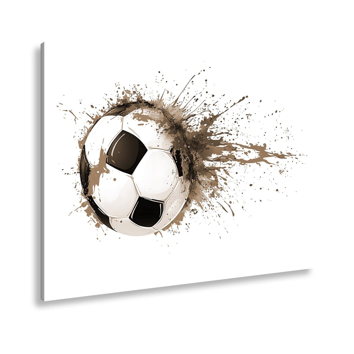 Leinwandbild Farbenexplosion trifft Fußball – Dynamik auf weißer Bühne. - deyoli