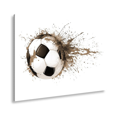 Leinwandbild Farbenexplosion trifft Fußball – Dynamik auf weißer Bühne. - deyoli