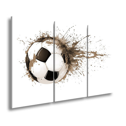 Leinwandbild Farbenexplosion trifft Fußball – Dynamik auf weißer Bühne. - deyoli