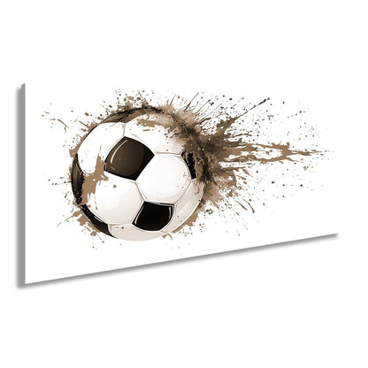 Leinwandbild Farbenexplosion trifft Fußball – Dynamik auf weißer Bühne. - deyoli