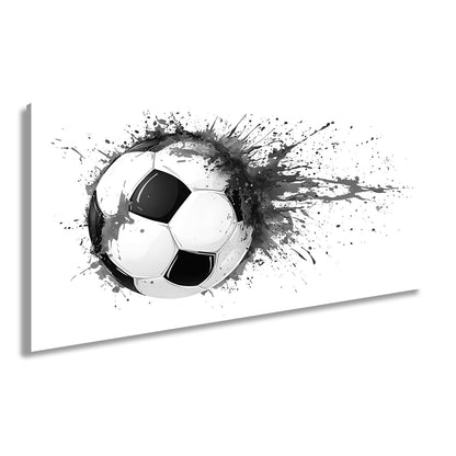 Leinwandbild Farbenexplosion trifft Fußball – Dynamik auf weißer Bühne. - deyoli