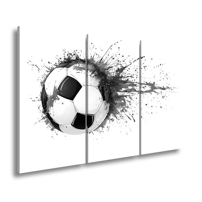 Leinwandbild Farbenexplosion trifft Fußball – Dynamik auf weißer Bühne. - deyoli
