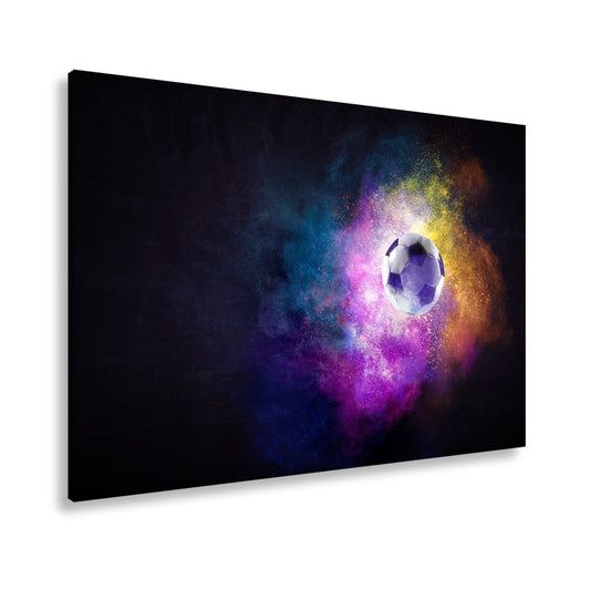 Leinwandbild Farbenexplosion trifft Fußball – ein Spiel wie aus dem Kosmos. - deyoli