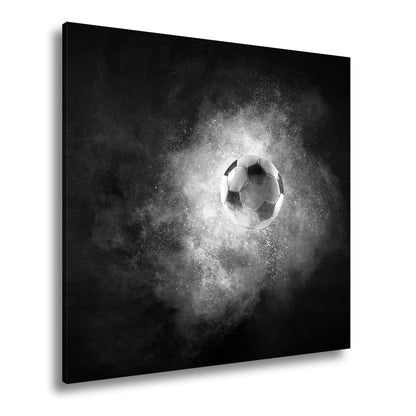 Leinwandbild Farbenexplosion trifft Fußball – ein Spiel wie aus dem Kosmos. - deyoli