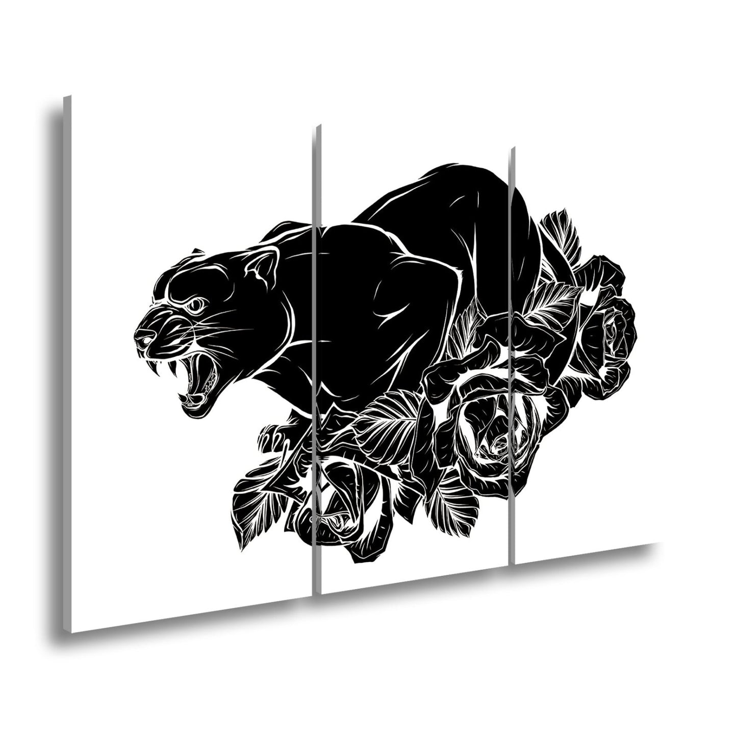 Leinwandbild Fauchender Panther, umgeben von Rosen voller dunkler Eleganz - deyoli