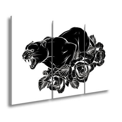 Leinwandbild Fauchender Panther, umgeben von Rosen voller dunkler Eleganz - deyoli