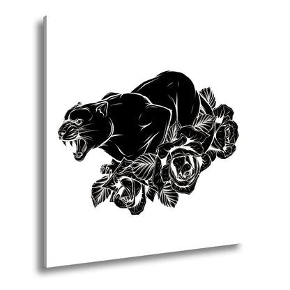 Leinwandbild Fauchender Panther, umgeben von Rosen voller dunkler Eleganz - deyoli