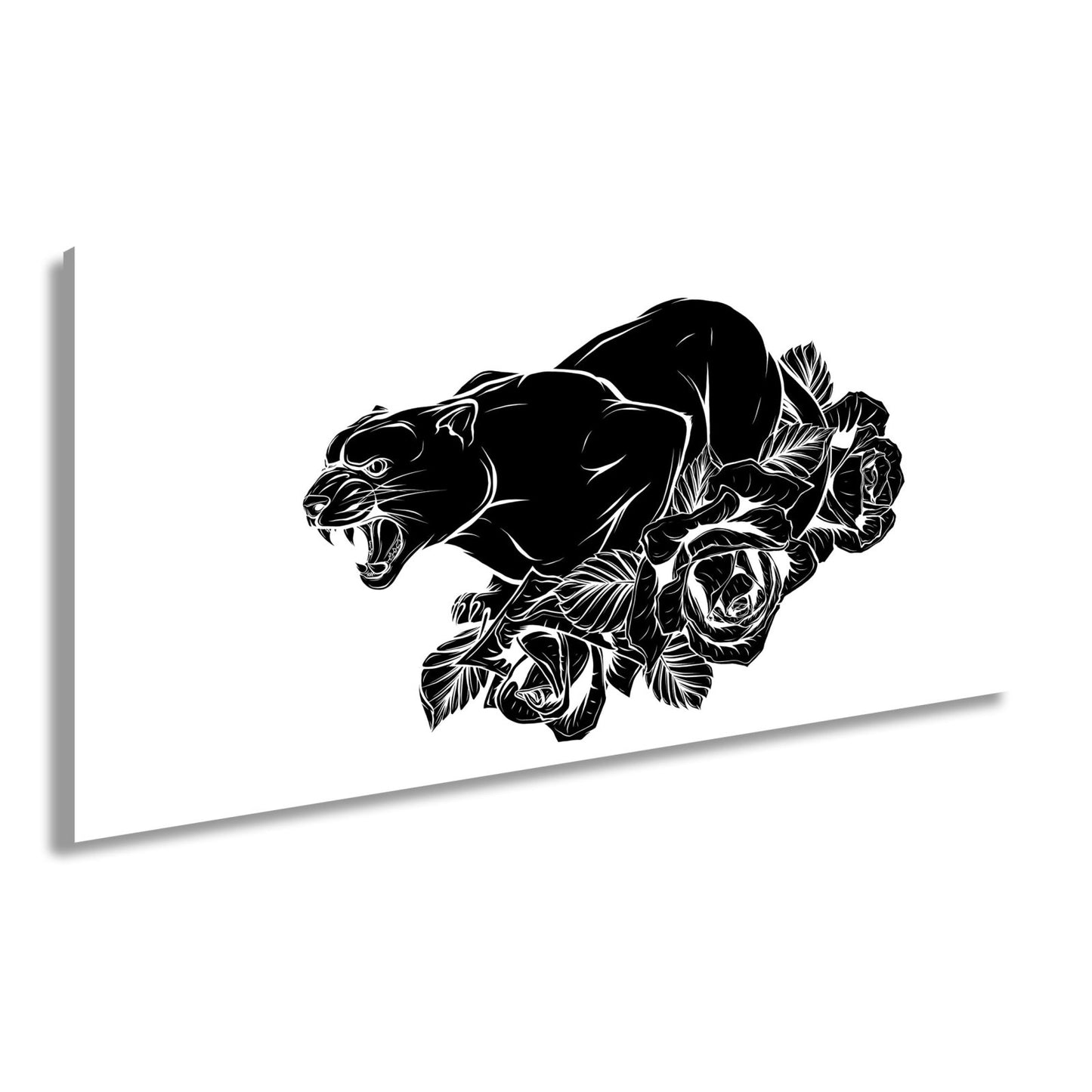 Leinwandbild Fauchender Panther, umgeben von Rosen voller dunkler Eleganz - deyoli