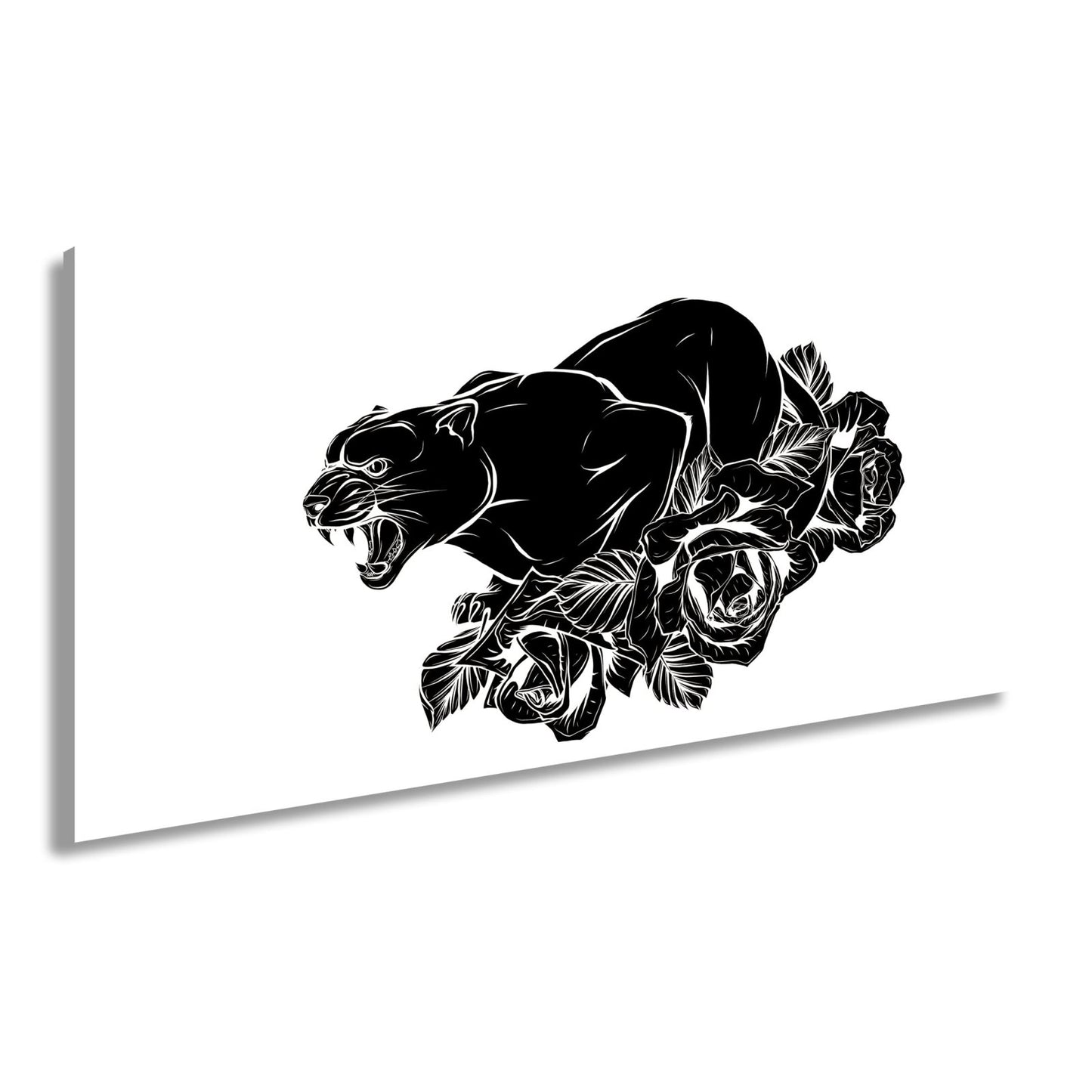 Leinwandbild Fauchender Panther, umgeben von Rosen voller dunkler Eleganz - deyoli