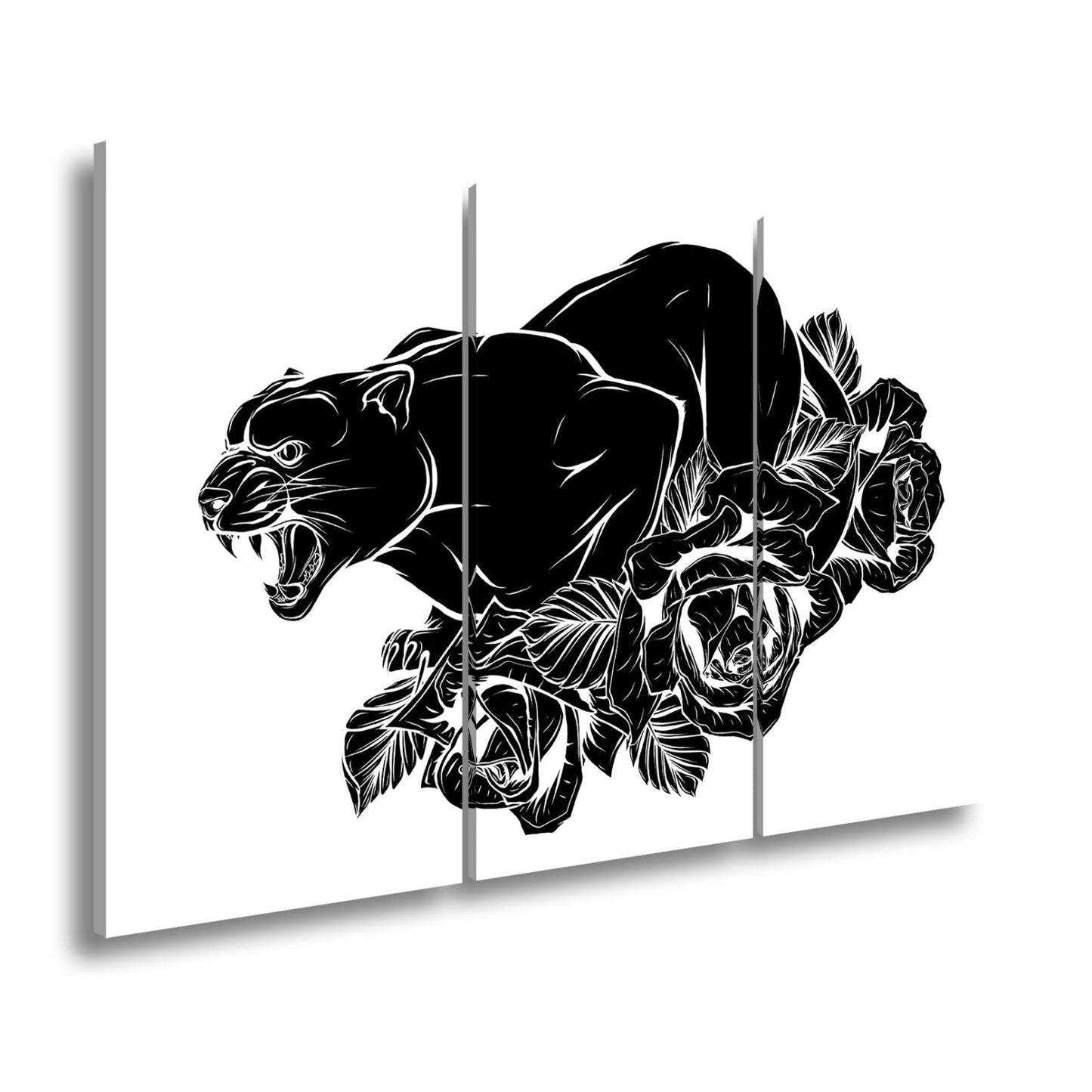 Leinwandbild Fauchender Panther, umgeben von Rosen voller dunkler Eleganz - deyoli