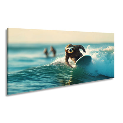 Leinwandbild Faultier auf Welle – Lässiger Surf - Style XXL - deyoli