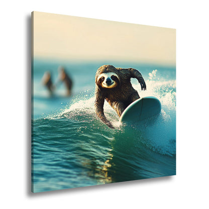 Leinwandbild Faultier auf Welle – Lässiger Surf - Style XXL - deyoli