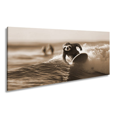 Leinwandbild Faultier auf Welle – Lässiger Surf - Style XXL - deyoli