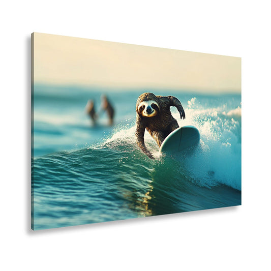 Leinwandbild Faultier auf Welle – Lässiger Surf - Style XXL - deyoli