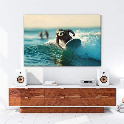 Leinwandbild Faultier auf Welle – Lässiger Surf - Style XXL - deyoli
