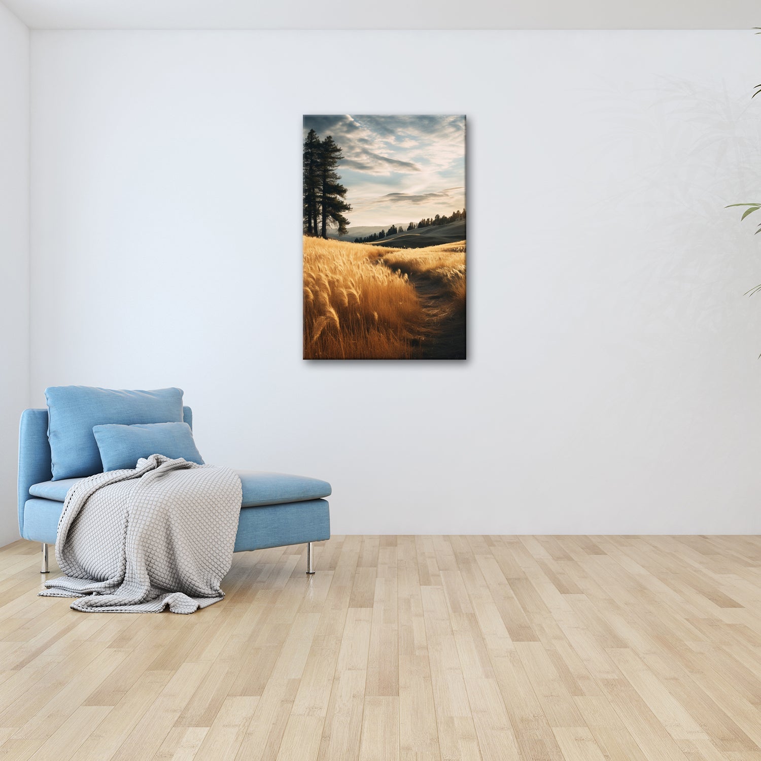 Leinwandbild Felder XXL – Golden wogend im sanften Licht des Abends - deyoli