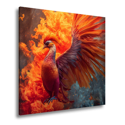 Leinwandbild Feuervogel erhebt sich aus lodernden Flammen XXL – Fantasy Phönix - deyoli