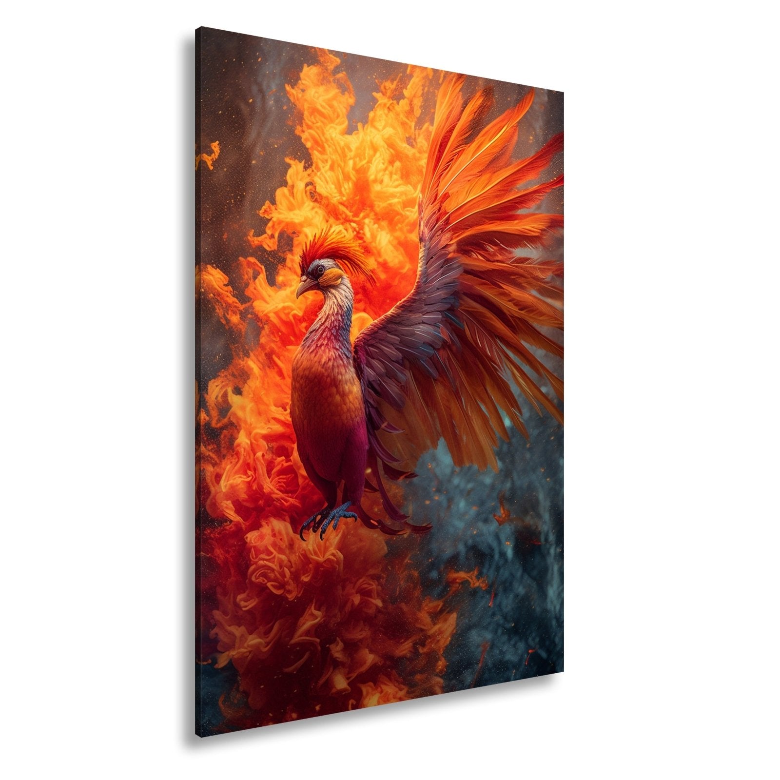 Leinwandbild Feuervogel erhebt sich aus lodernden Flammen XXL – Fantasy Phönix - deyoli