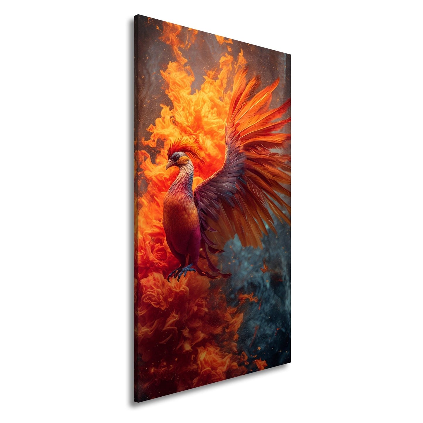Leinwandbild Feuervogel erhebt sich aus lodernden Flammen XXL – Fantasy Phönix - deyoli